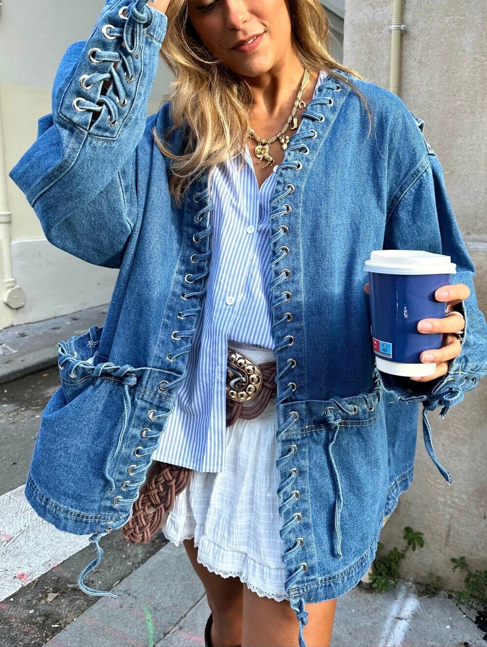 Women's Loose Tie-Waist Denim Jacket, A Stylish & Versatile Casual Denim Cardiga